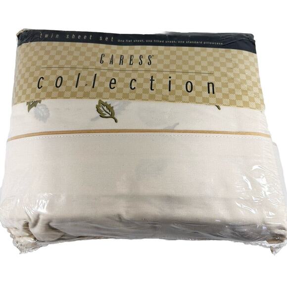 NEW Twin Sheet Set CARESS COLLECTION Country Leaf NOS Made USA Vintage - Picture 4 of 9